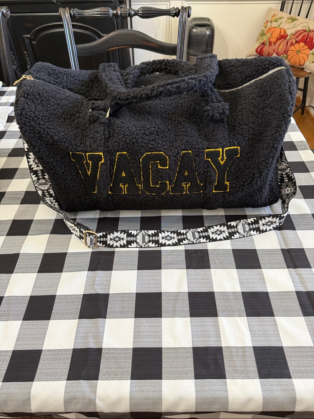 Simply Southern VACAY Black Sherpa Weekender Duffel Travel Bag
